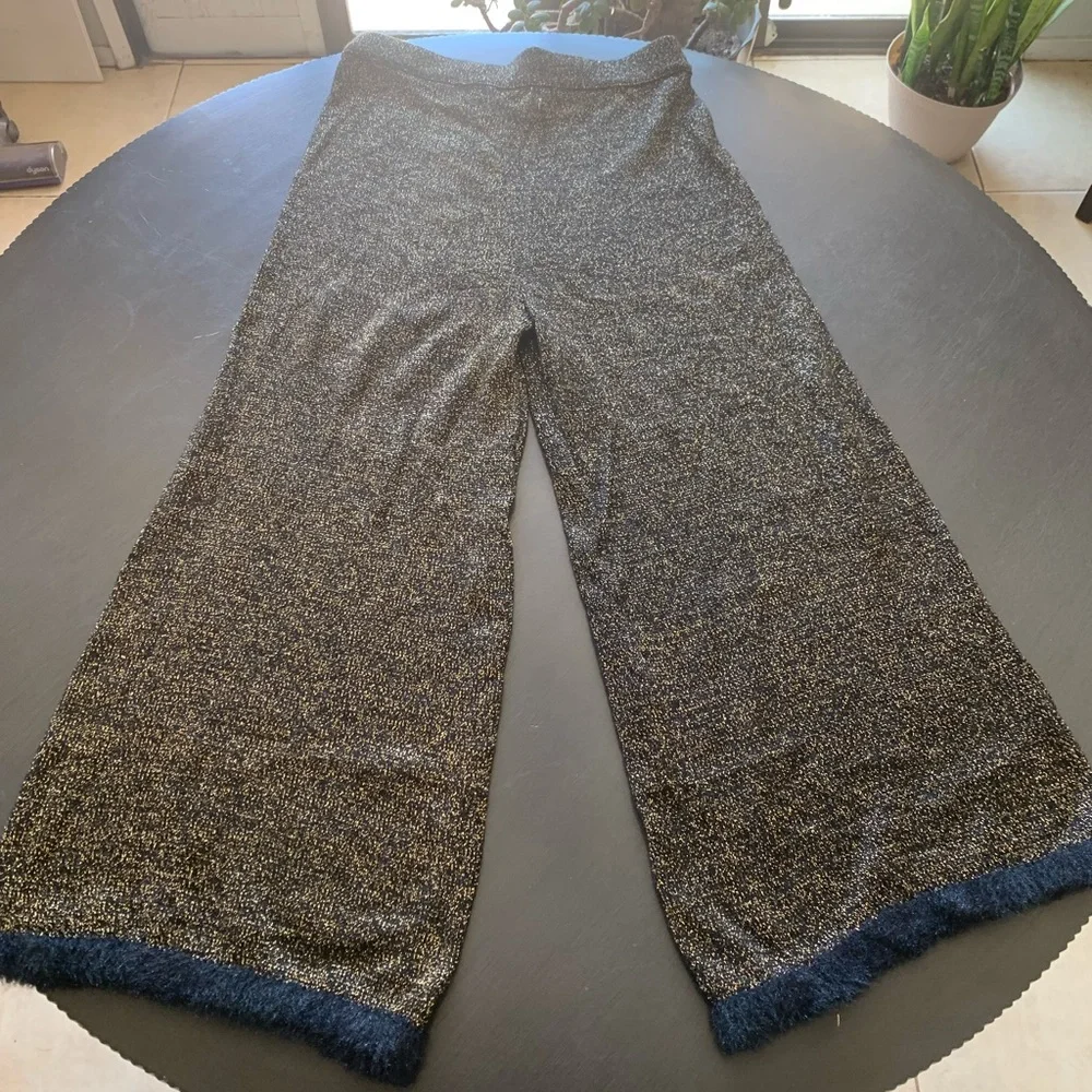 Zara Knit Black And Metallic Gold Loose Fitting Pants Women’s Medium - Picture 4 of 7